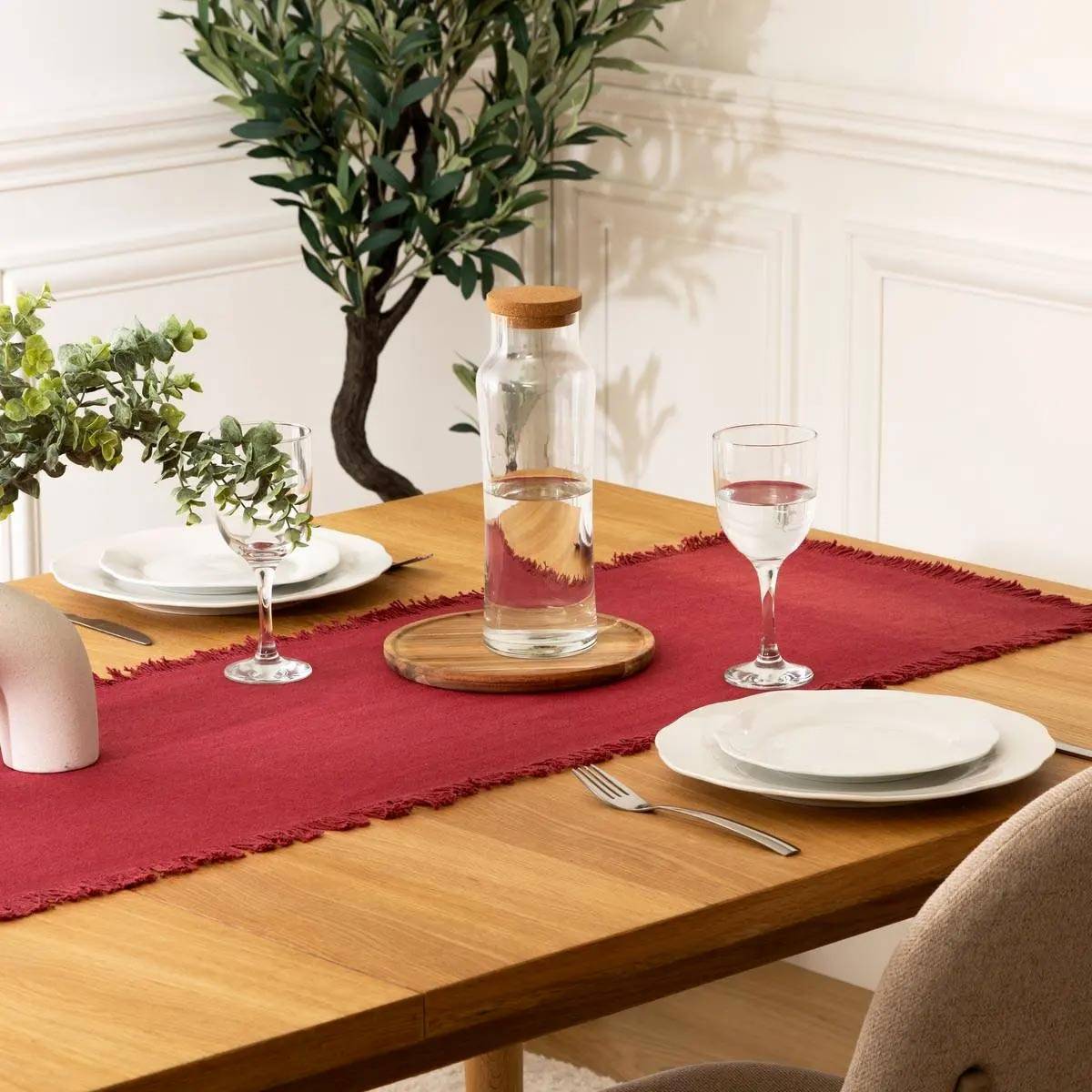 Chemin de Table "Maha" 38x140cm Rouge Grenat - Image 4