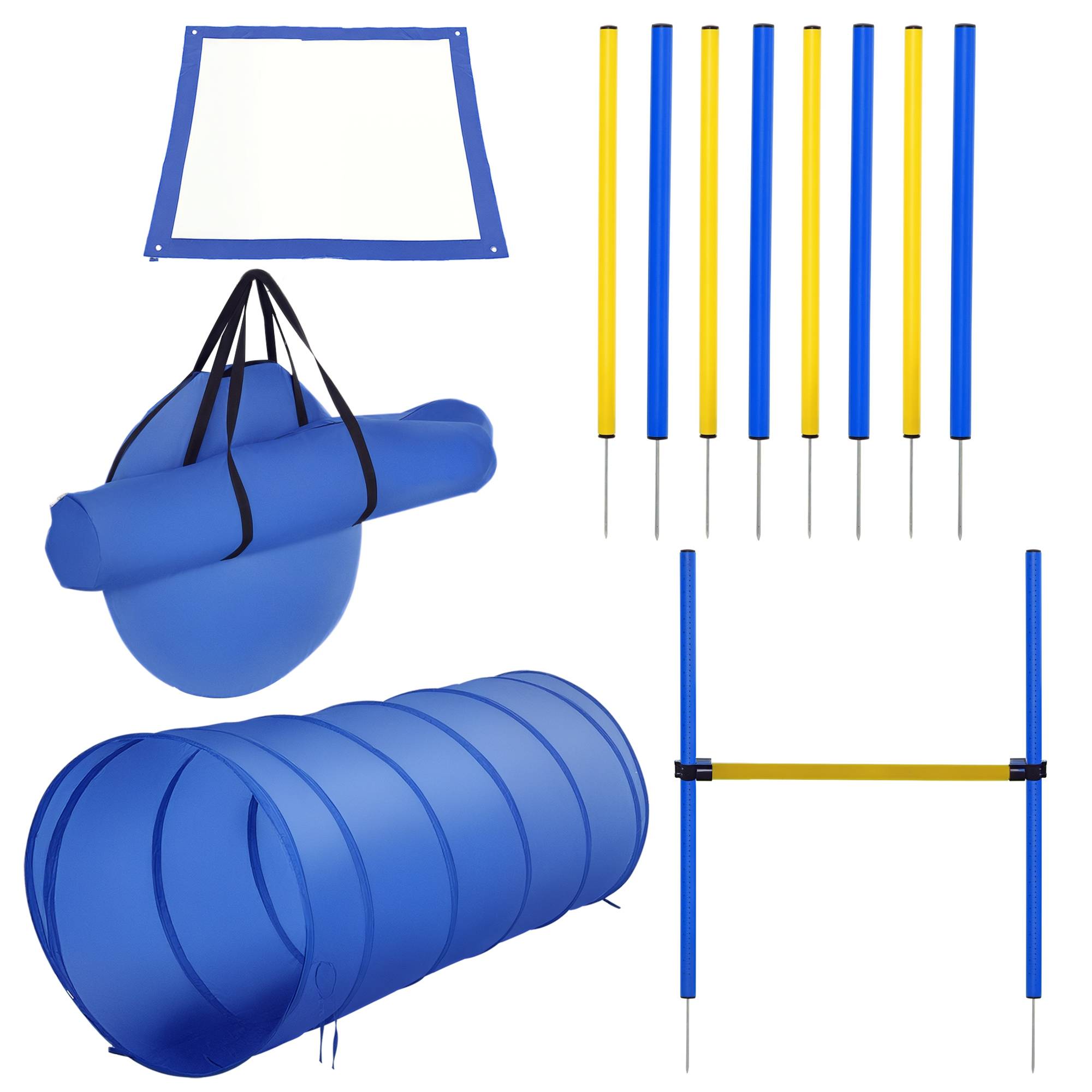 ComfortXL - Parcours agilité chien en plastique jaune et bleu 4 pièces avec tunnel et haie - ComfortXL Outdoor Living - Image 1