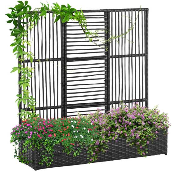 Jardinière avec treillis résine tressée noir 103 x 29 x 103 cm - PANGIVO - Image 1