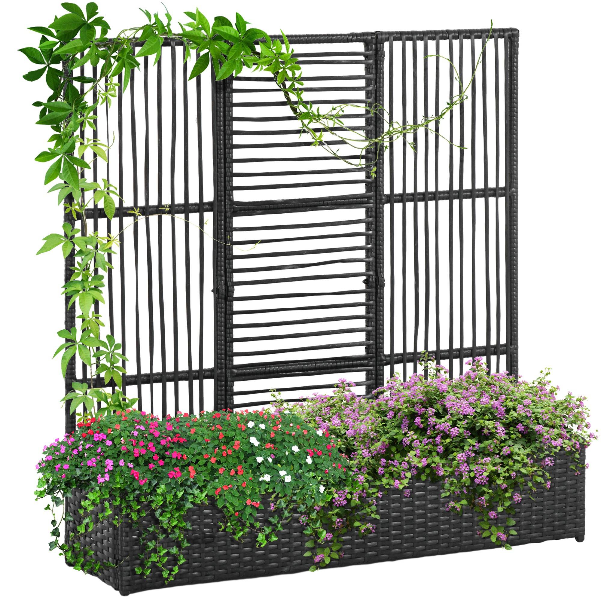 Jardinière avec treillis résine tressée noir 103 x 29 x 103 cm - PANGIVO - Image 1