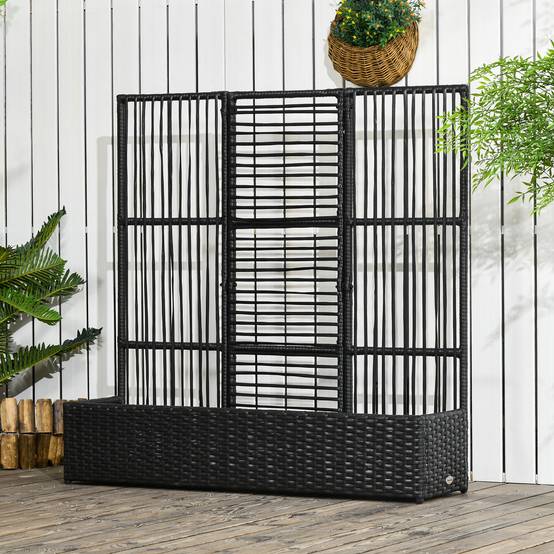 Jardinière avec treillis résine tressée noir 103 x 29 x 103 cm - PANGIVO - Image 4