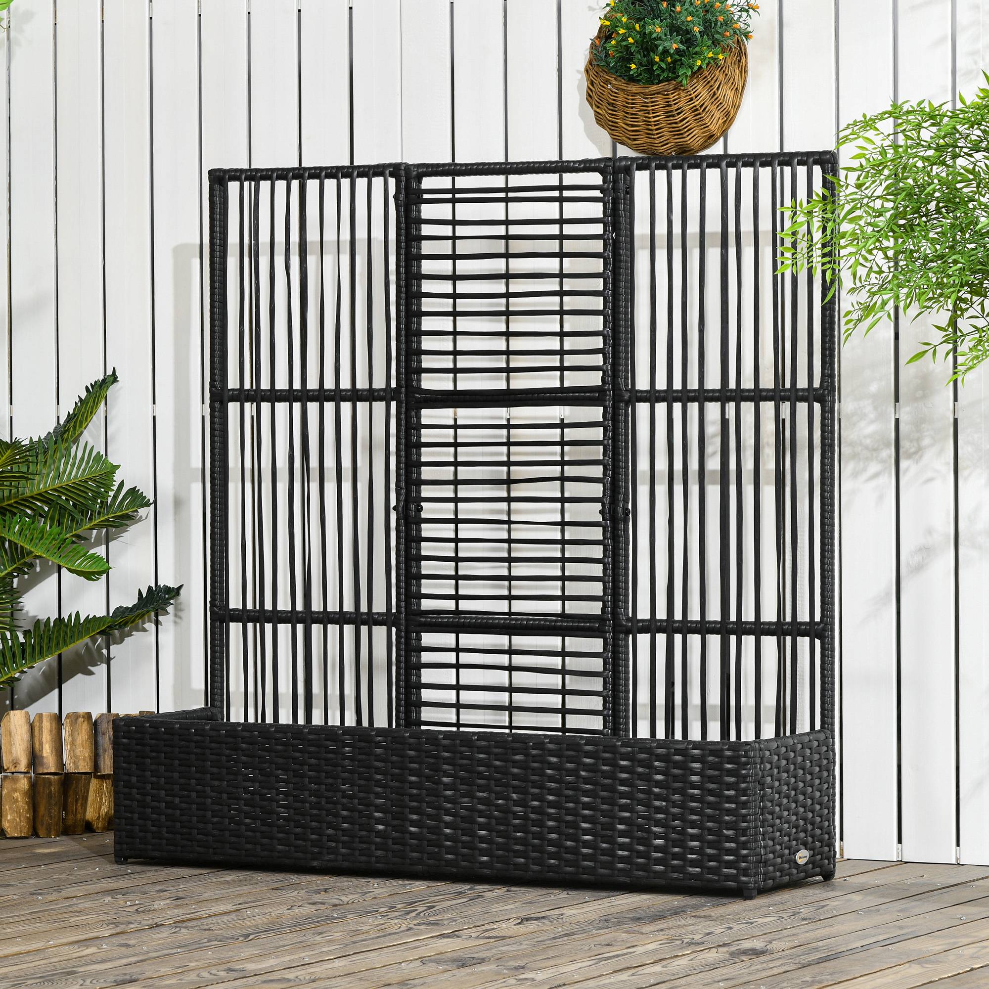 Jardinière avec treillis résine tressée noir 103 x 29 x 103 cm - PANGIVO - Image 4