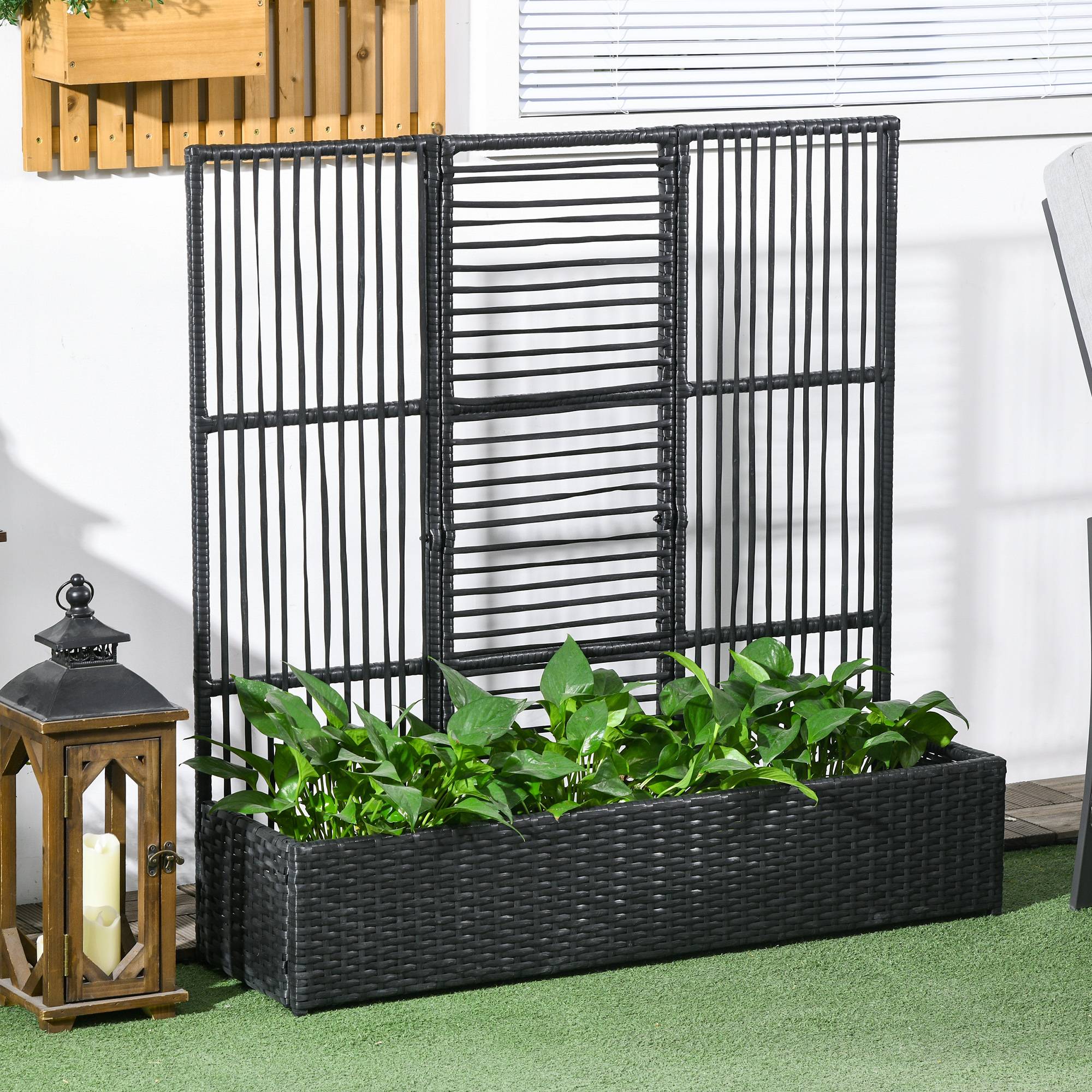 Jardinière avec treillis résine tressée noir 103 x 29 x 103 cm - PANGIVO - Image 3