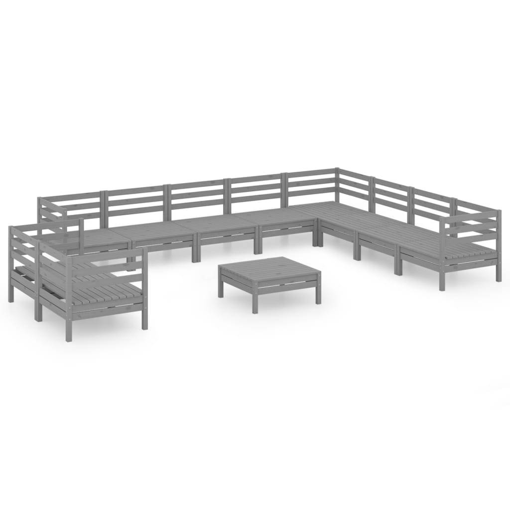 Helloshop26 - Salon de jardin meuble d'extérieur ensemble de mobilier 11 pièces bois de pin massif gris - Image 1