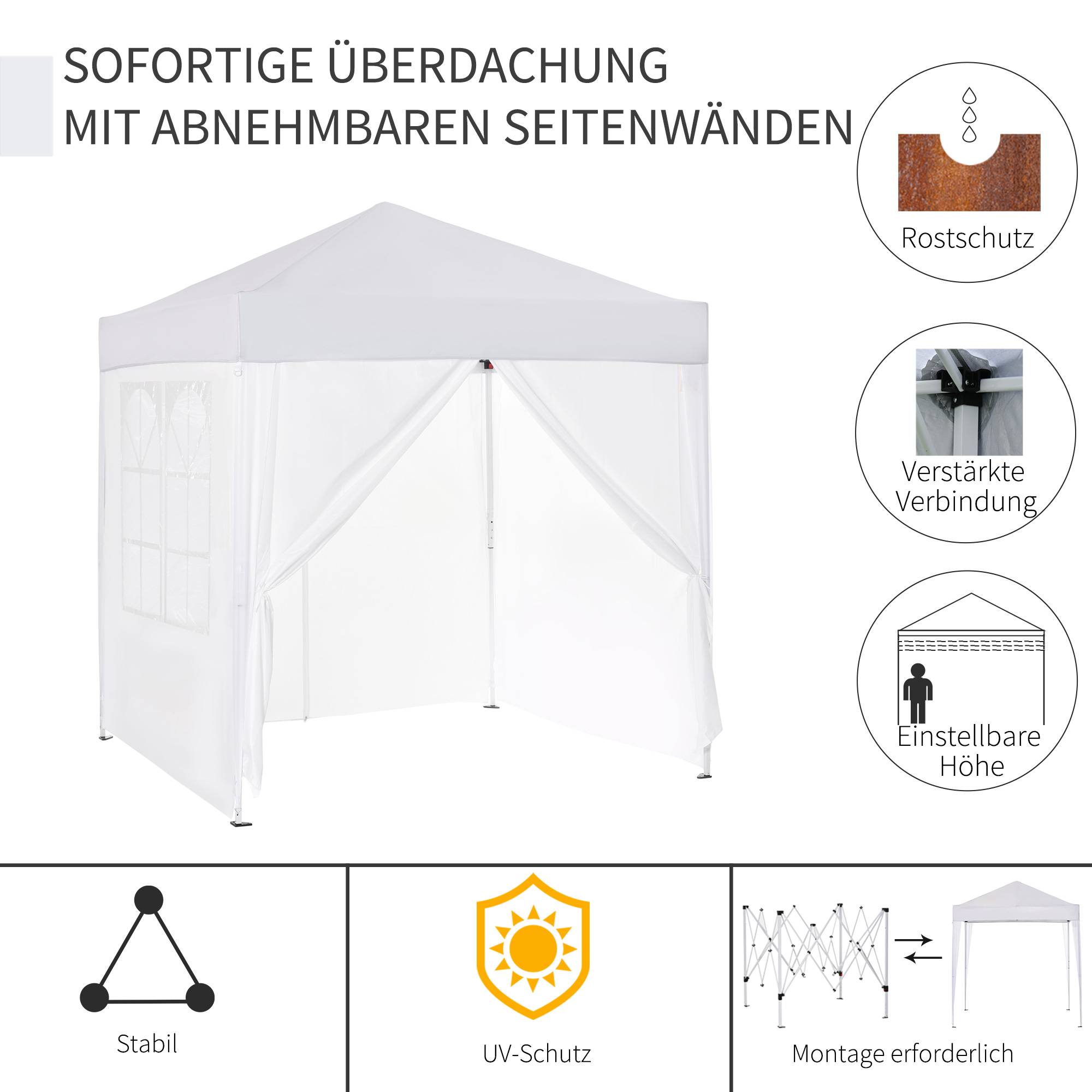 Tonnelle pliante acier tissu Oxford pour extérieur abri anti-UV 2x2m blanc - ComfortXL Outdoor Living - Image 6