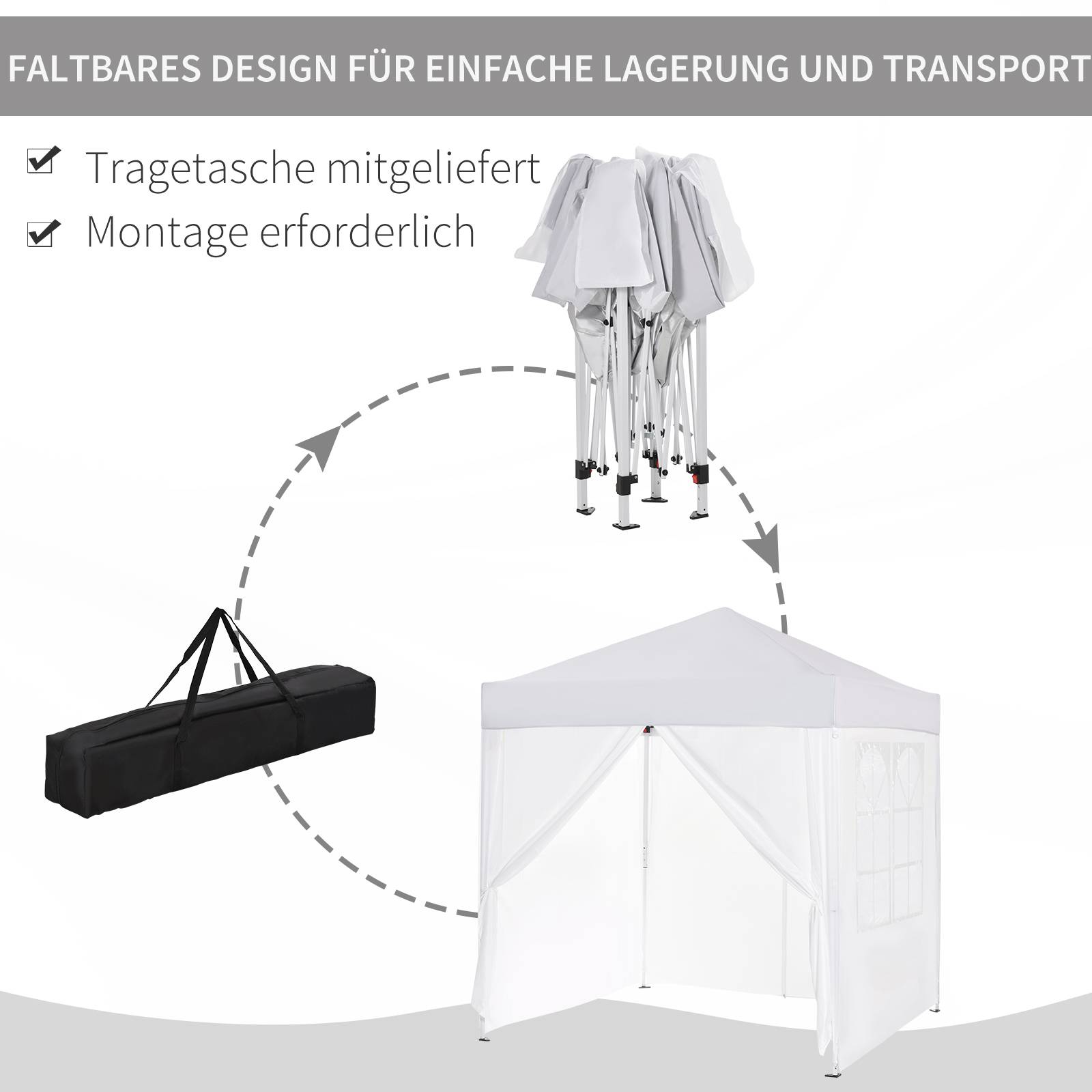 Tonnelle pliante acier tissu Oxford pour extérieur abri anti-UV 2x2m blanc - ComfortXL Outdoor Living - Image 8