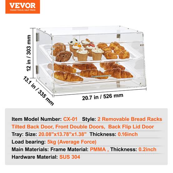 VEVOR Présentoir pâtisserie 2 niveaux acrylique, étagère amovible pour pain, viennoiseries, bonbons, restaurant. - Image 7