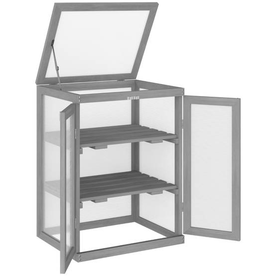 ComfortXL - Mini serre de jardin bois polycarbonate 58 x 44 x 78 cm gris foncé pour semis protégés - ComfortXL Outdoor Living - Image 2