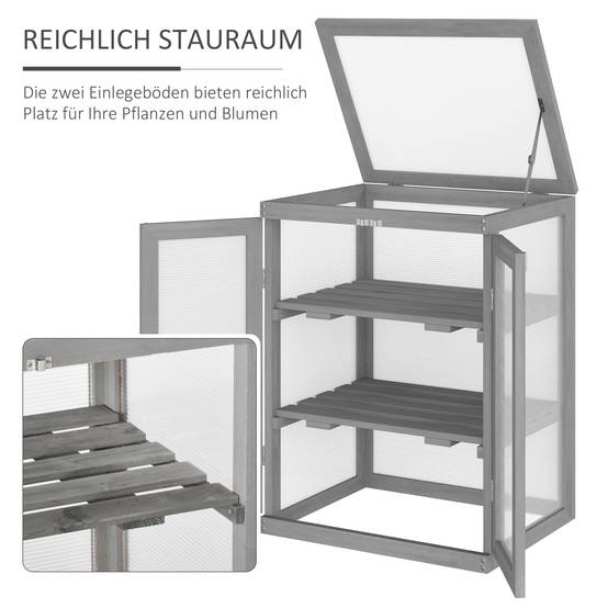 Serre de jardin Bois et Polycarbonate Extérieur et Balcon Toit ouvrant 58x44x78cm Gris - ComfortXL Outdoor Living - Image 7