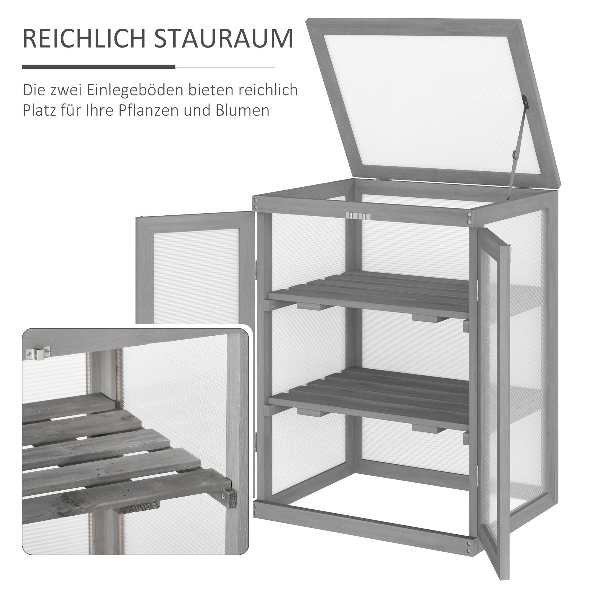 Serre de jardin Bois et Polycarbonate Extérieur et Balcon Toit ouvrant 58x44x78cm Gris - ComfortXL Outdoor Living - Image 7