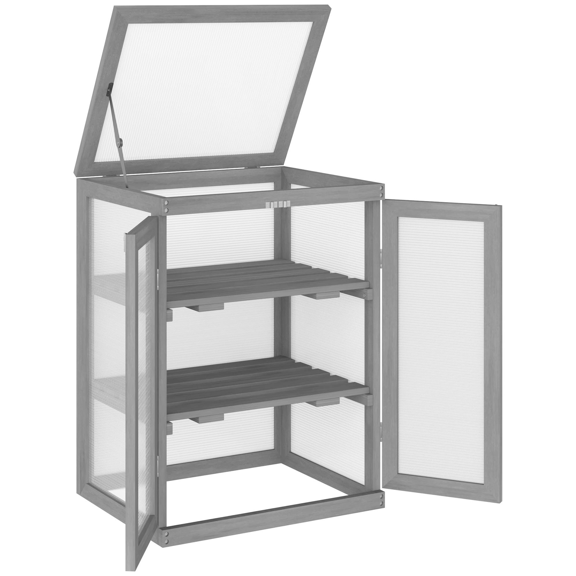 Serre de jardin Bois et Polycarbonate Extérieur et Balcon Toit ouvrant 58x44x78cm Gris - ComfortXL Outdoor Living