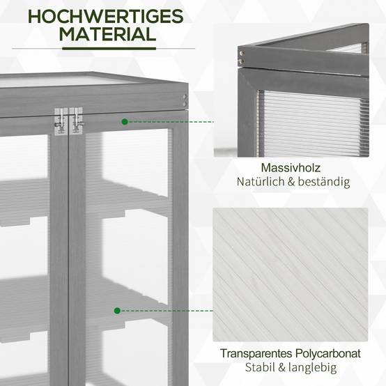Serre de jardin Bois et Polycarbonate Extérieur et Balcon Toit ouvrant 58x44x78cm Gris - ComfortXL Outdoor Living - Image 5