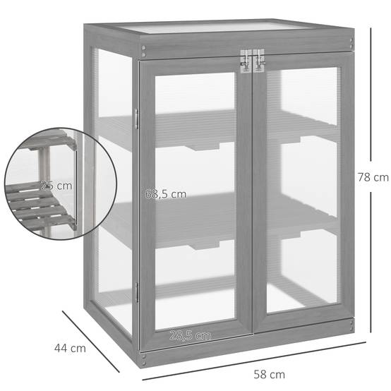 Serre de jardin Bois et Polycarbonate Extérieur et Balcon Toit ouvrant 58x44x78cm Gris - ComfortXL Outdoor Living - Image 4