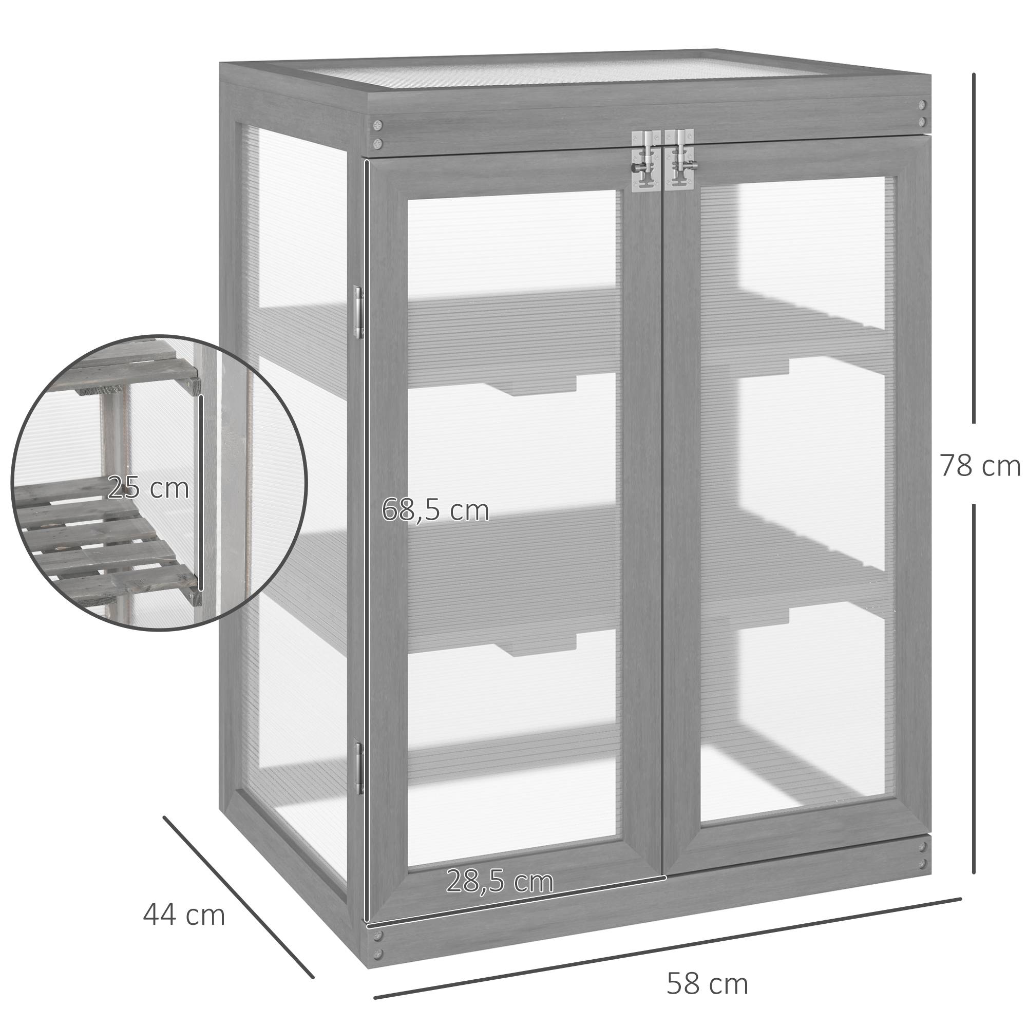 Serre de jardin Bois et Polycarbonate Extérieur et Balcon Toit ouvrant 58x44x78cm Gris - ComfortXL Outdoor Living - Image 4