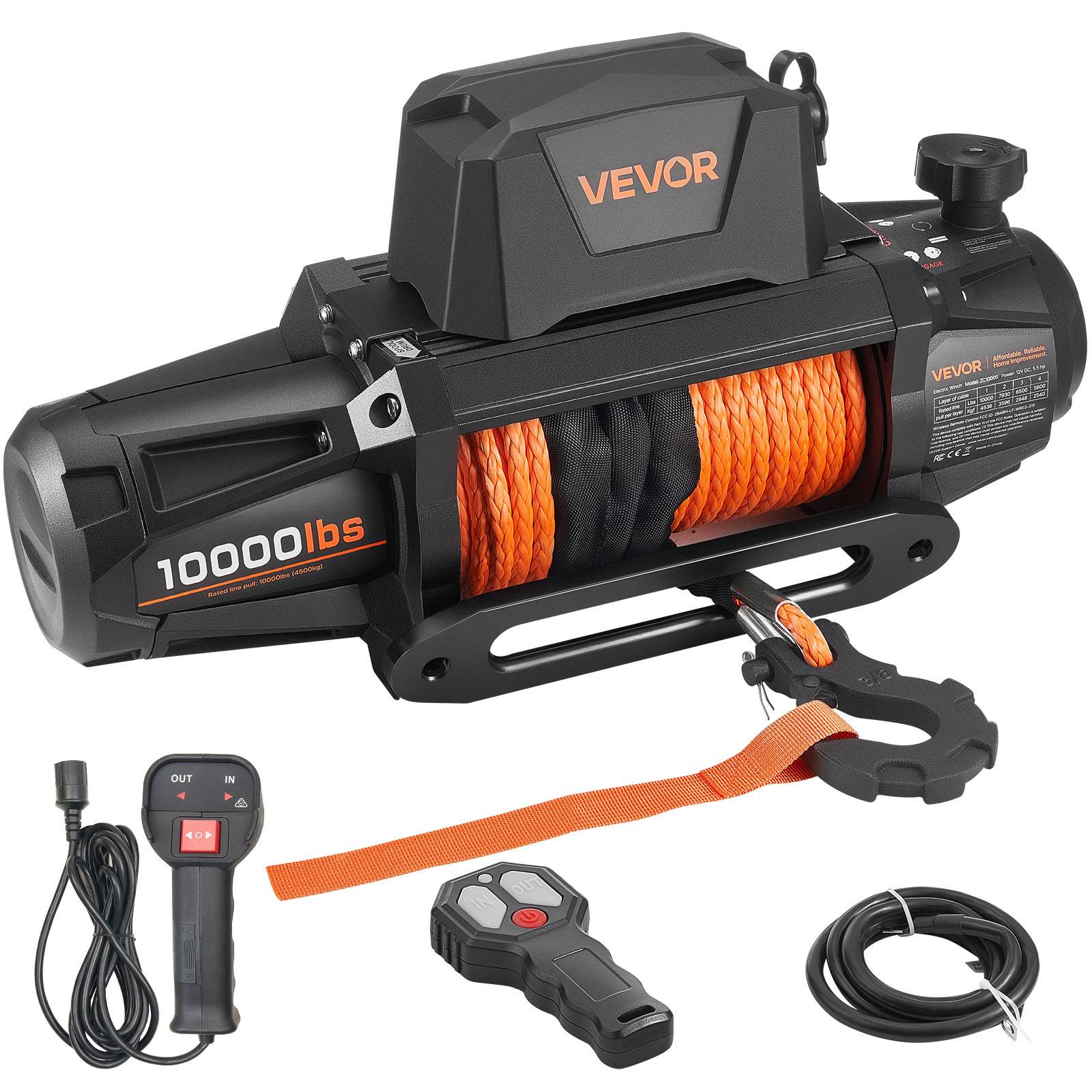 Vevor - VEVOR Treuil électrique 12 V 4 500 kg, corde synthétique Φ8,9 mm x 27,4 m, télécommandes filaire et sans fil, IP67.