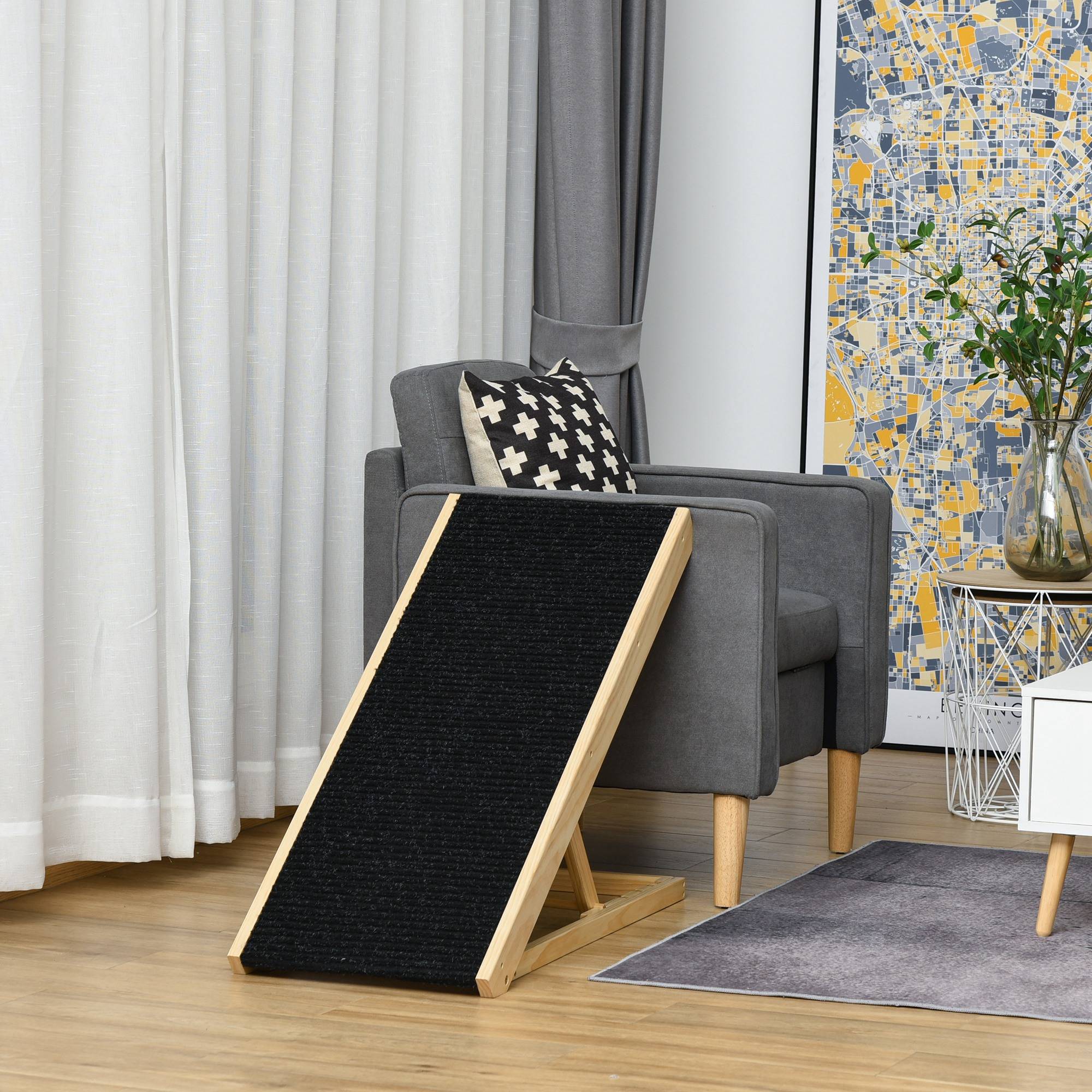 Sans Marque - Rampe pliable, 4 hauteurs 26-61cm, antidérapant, 90cm, grand chien -40kg, noir/bois naturel - Image 4