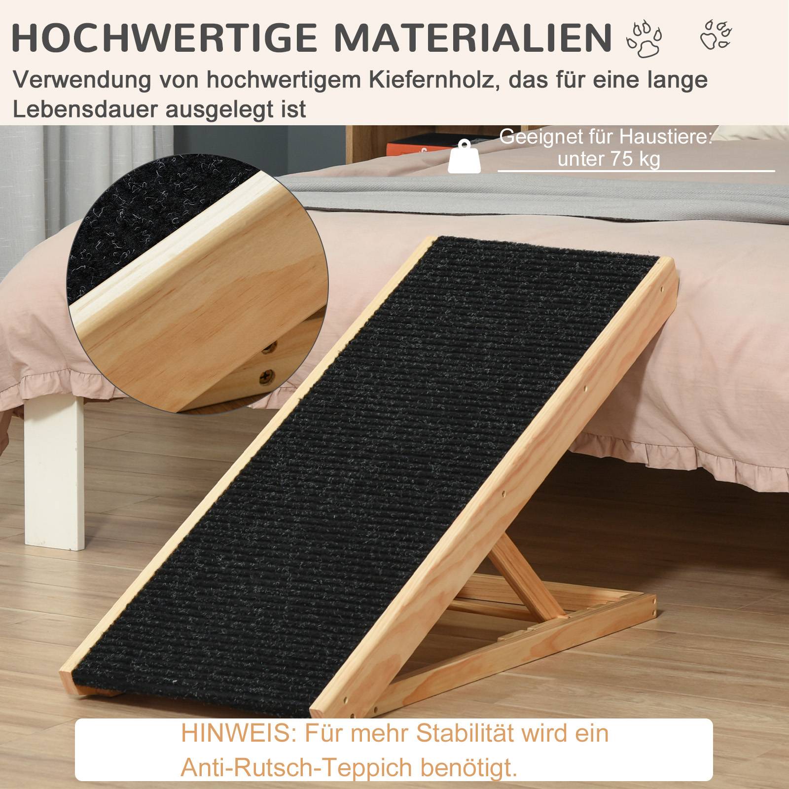 Sans Marque - Rampe pliable, 4 hauteurs 26-61cm, antidérapant, 90cm, grand chien -40kg, noir/bois naturel - Image 6