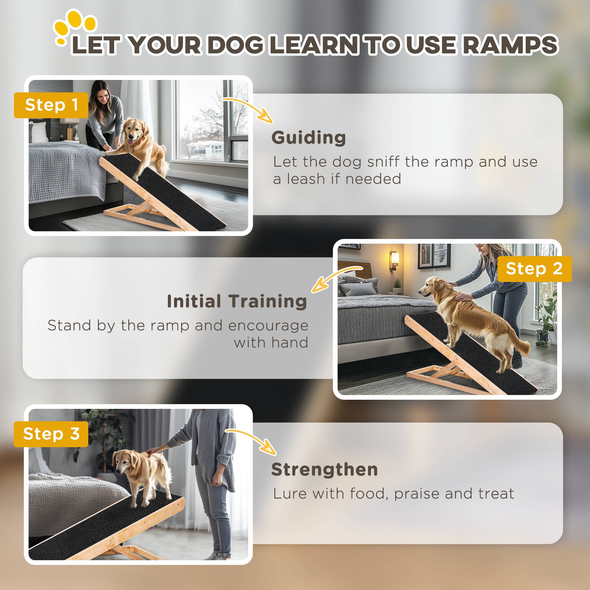 Sans Marque - Rampe pliable, 4 hauteurs 26-61cm, antidérapant, 90cm, grand chien -40kg, noir/bois naturel - Image 10