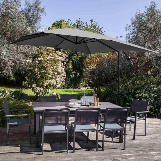 Oviala - Parasol déporté 3x3m acier gris anthracite Genova - Oviala - Image 2