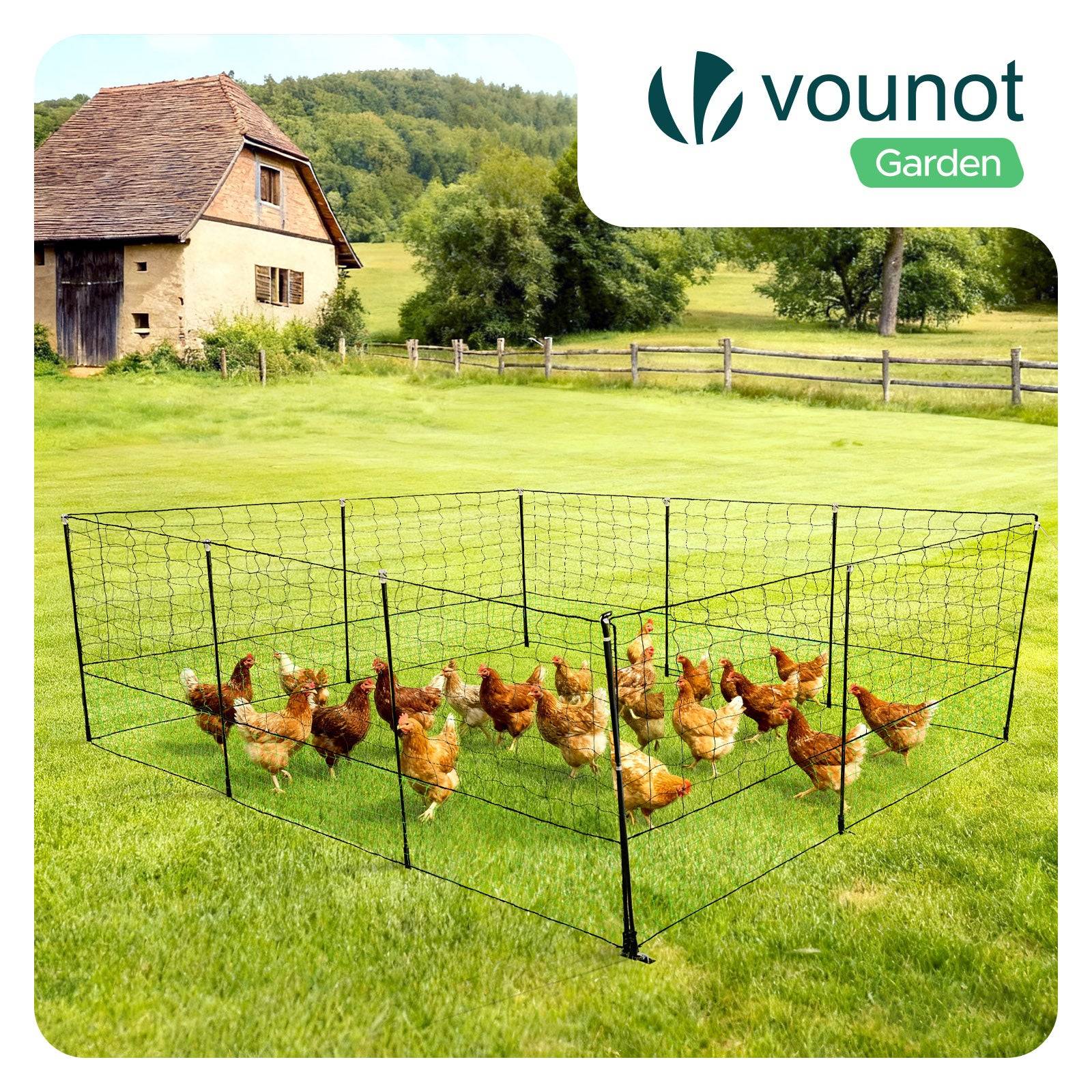 Vounot - Kit filet à poules 30m avec piquets double pointes - Clôture volaille avec porte d’accès - Enclos extérieur en PE vert - VOUNOT® - Image 2