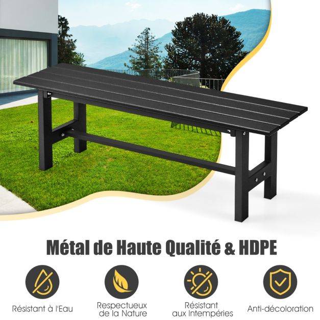 Helloshop26 - Banc de jardin hdpe pour 2 personnes charge 300 kg banquette extérieur avec cadre en métal et couvre-pied de protection noir - Image 4