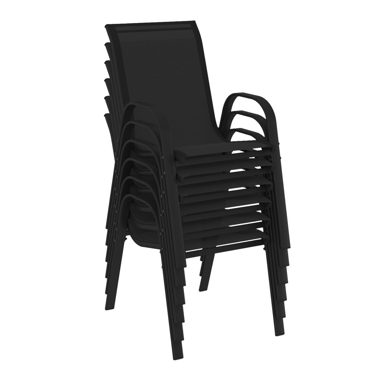 Lot de 6 chaises de jardin empilables LYMA en métal et textilène noir – Confort, légèreté et rangement facile – IDMarket - Image 4