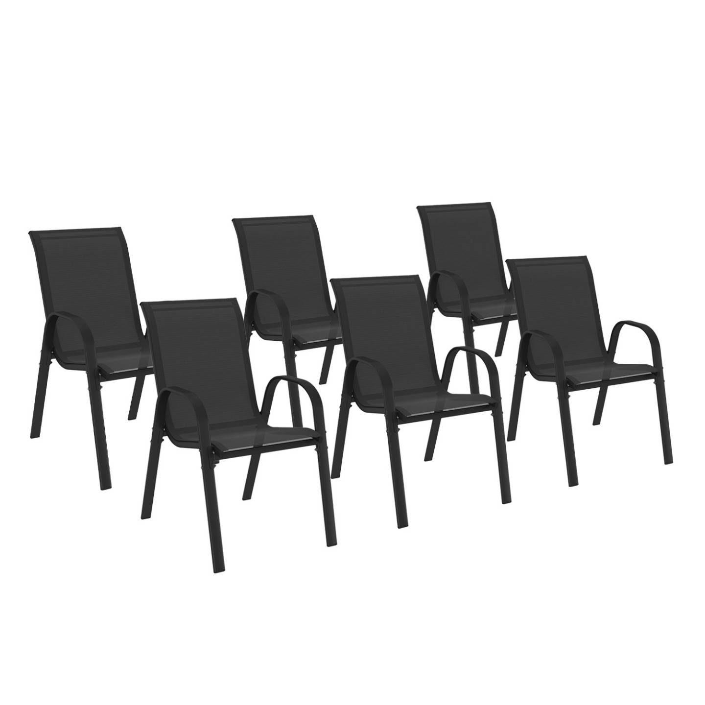 Lot de 6 chaises de jardin empilables LYMA en métal et textilène noir – Confort, légèreté et rangement facile – IDMarket - Image 2
