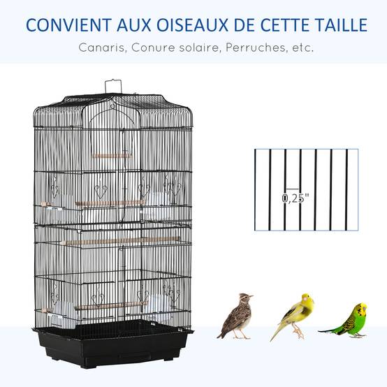 Volière cage à oiseaux métal pour perruches avec balançoire 46x35x92cm noir - ComfortXL Outdoor Living - Image 9