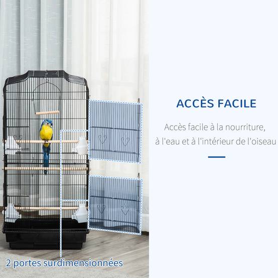 Volière cage à oiseaux métal pour perruches avec balançoire 46x35x92cm noir - ComfortXL Outdoor Living - Image 8