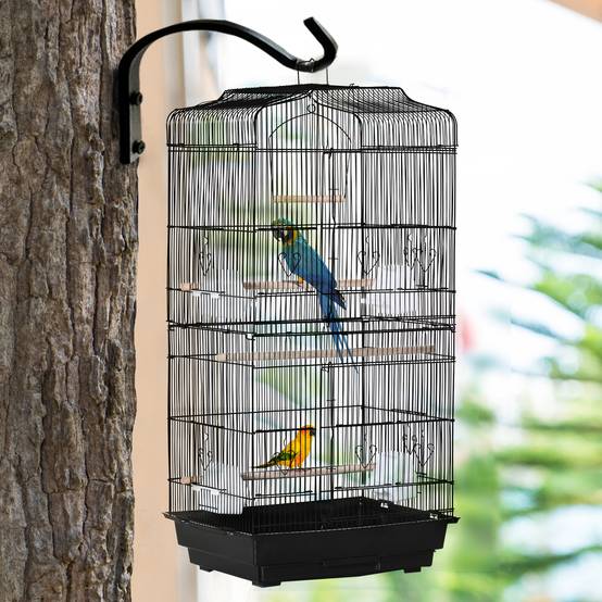 Volière cage à oiseaux métal pour perruches avec balançoire 46x35x92cm noir - ComfortXL Outdoor Living - Image 10