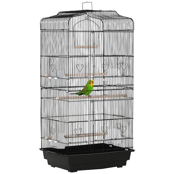 Volière cage à oiseaux métal pour perruches avec balançoire 46x35x92cm noir - ComfortXL Outdoor Living - Image 1