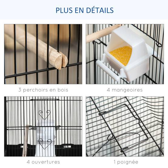 Volière cage à oiseaux métal pour perruches avec balançoire 46x35x92cm noir - ComfortXL Outdoor Living - Image 6