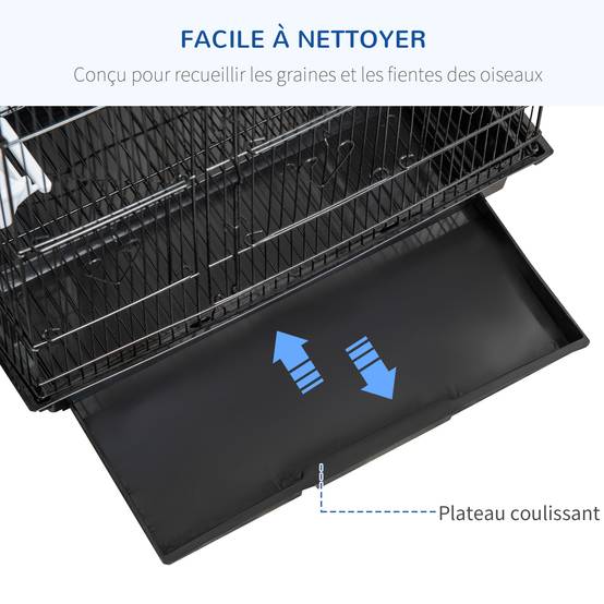 Volière cage à oiseaux métal pour perruches avec balançoire 46x35x92cm noir - ComfortXL Outdoor Living - Image 7
