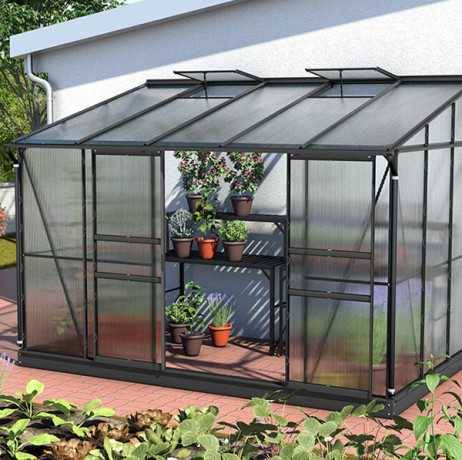 Vitavia - Serre adossée IDA 6500 - 6,50 m² polycarbonate avec porte coulissante et lucarnes, Couleur Vert, Polycarbonate 6 mm - Image 5