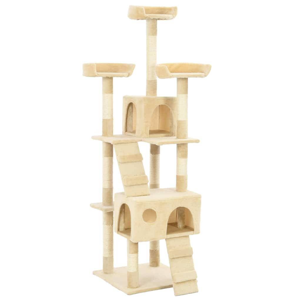 Helloshop26 - Arbre à chat griffoir grattoir niche jouet animaux peluché en sisal 170 cm beige - Image 1