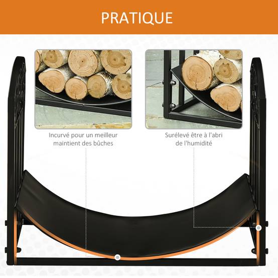 Range bûches Porte-bûches range rack à bûches support étagère à bois de cheminée charge max. 60 kg dim. 60,5L x 36l x 46,5H cm métal époxy noir - Image 7