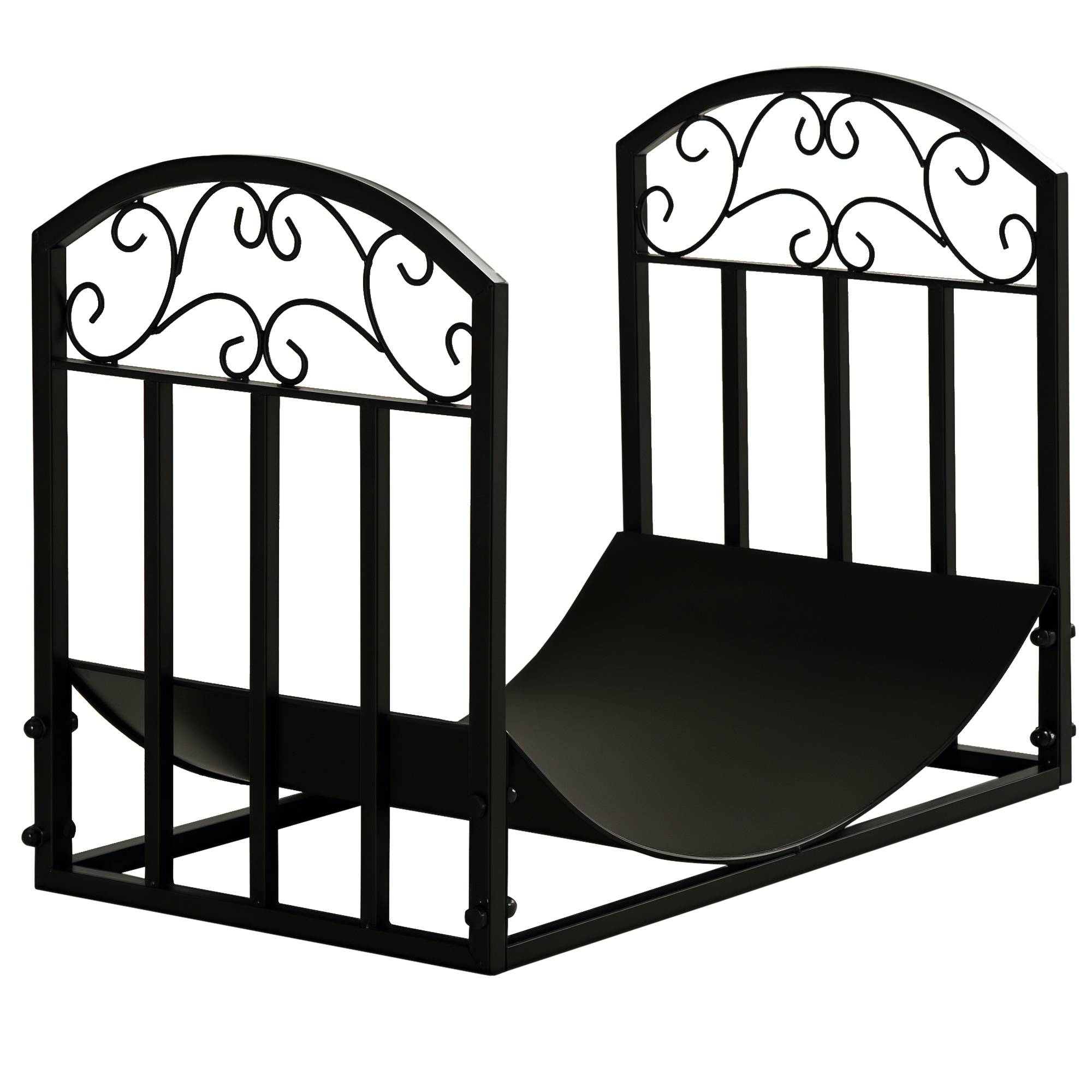 Range bûches Porte-bûches range rack à bûches support étagère à bois de cheminée charge max. 60 kg dim. 60,5L x 36l x 46,5H cm métal époxy noir - Image 1