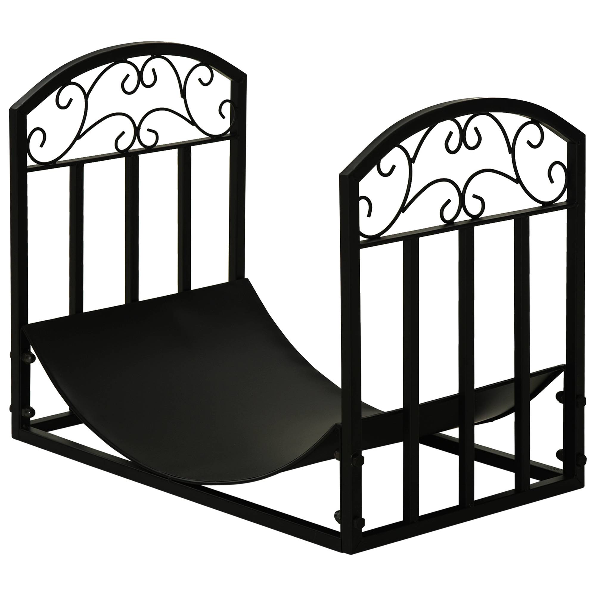 Range bûches Porte-bûches range rack à bûches support étagère à bois de cheminée charge max. 60 kg dim. 60,5L x 36l x 46,5H cm métal époxy noir - Image 2