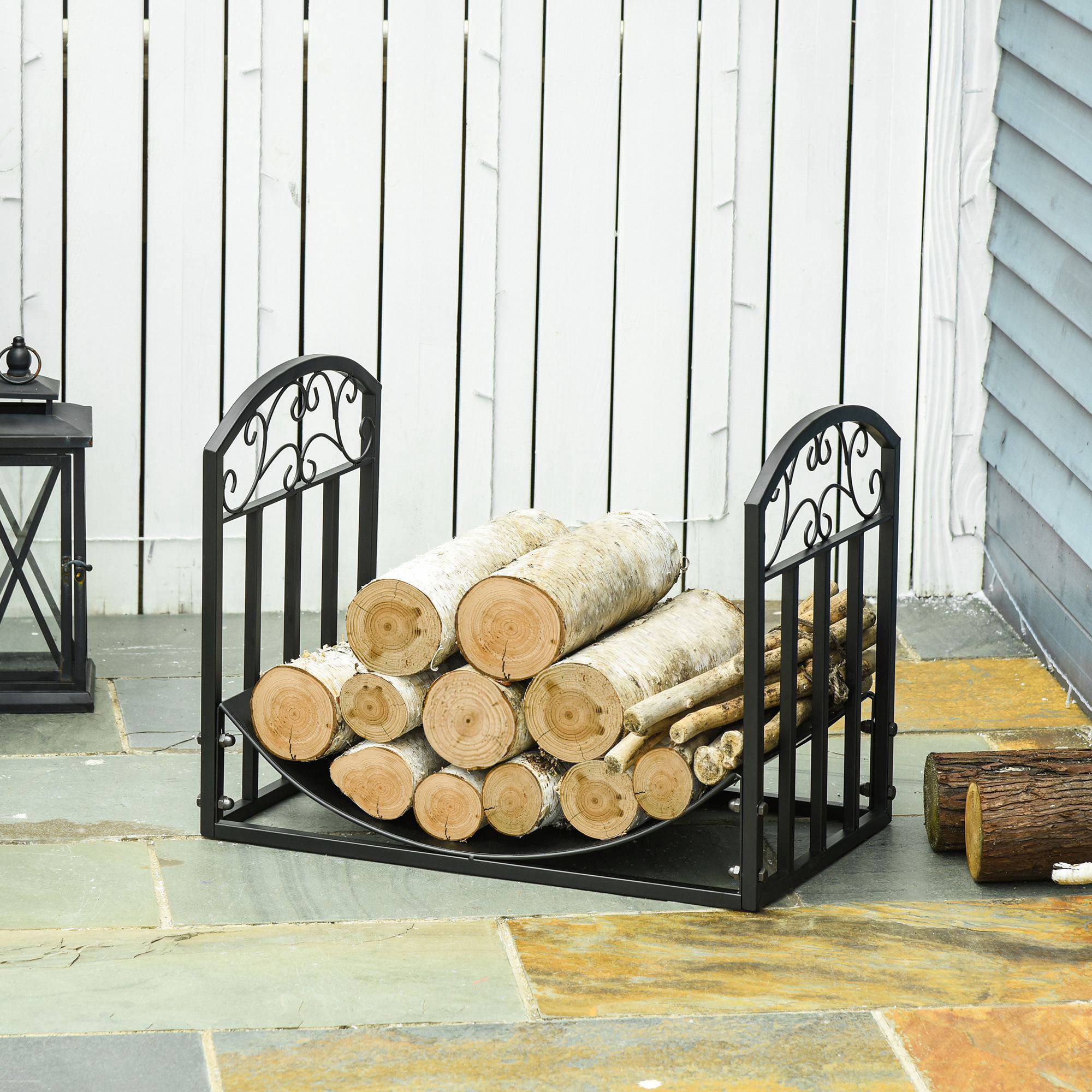 Range bûches Porte-bûches range rack à bûches support étagère à bois de cheminée charge max. 60 kg dim. 60,5L x 36l x 46,5H cm métal époxy noir - Image 9