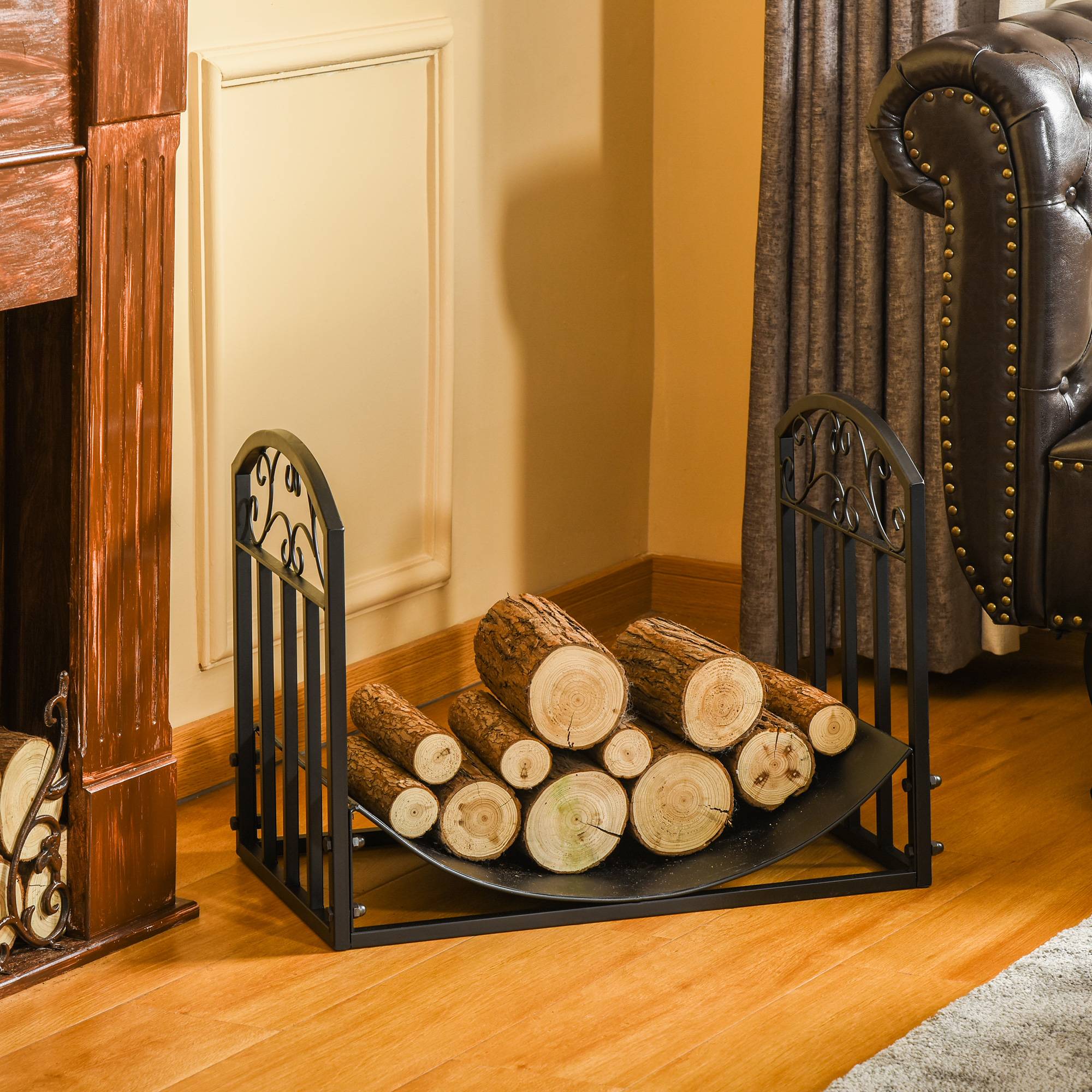 Range bûches Porte-bûches range rack à bûches support étagère à bois de cheminée charge max. 60 kg dim. 60,5L x 36l x 46,5H cm métal époxy noir - Image 3