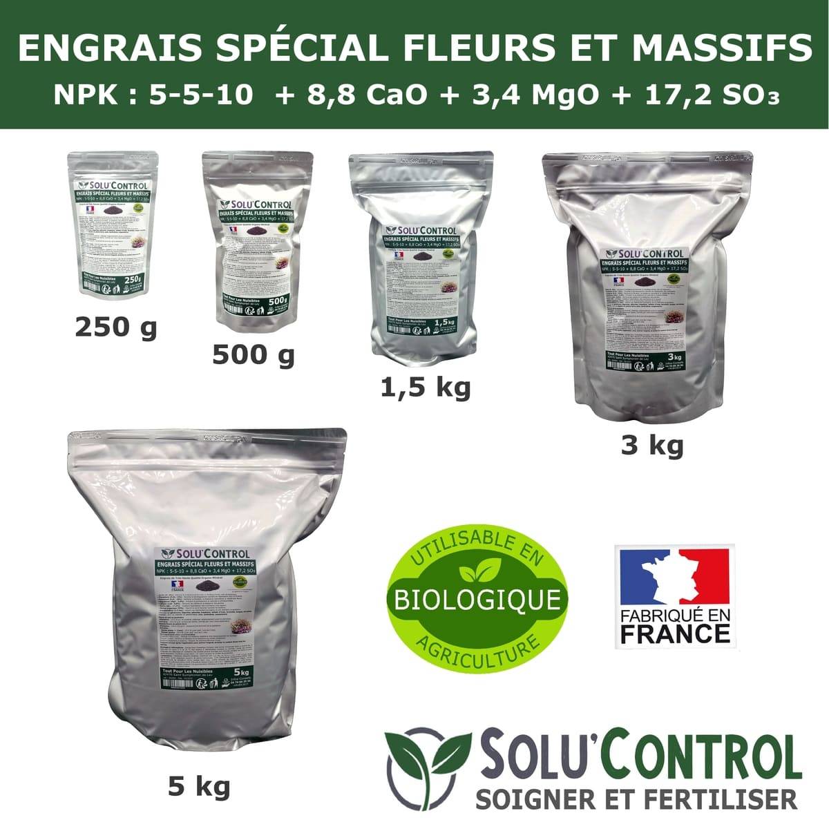 SOLU’CONTROL - 250 g - Engrais Spécial Fleurs et Massifs NPK 5-5-10 - Favorise une floraison abondante, éclatante et durable - UAB - Image 5