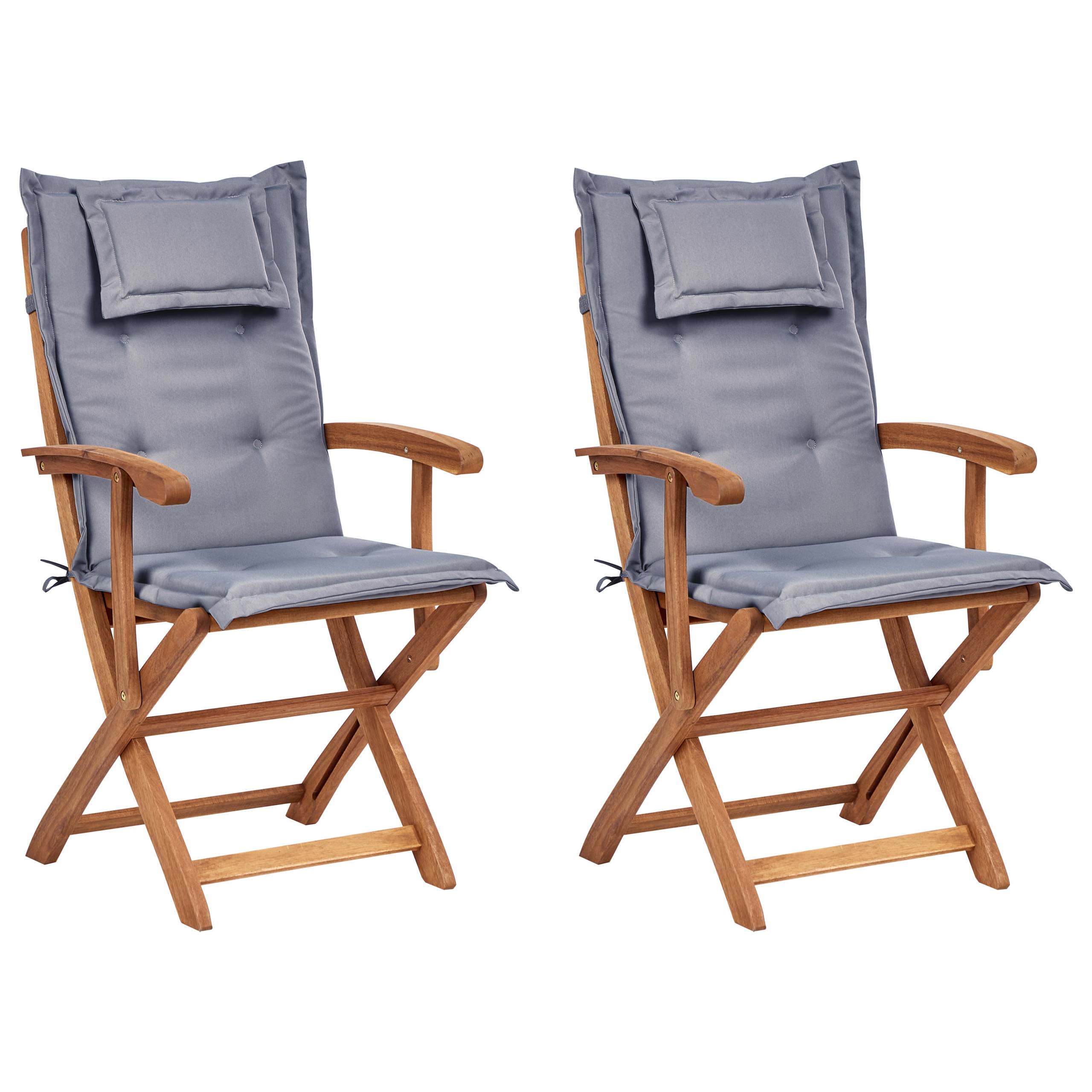 Beliani - Lot de 2 Chaises de Jardin en Bois avec Coussins Gris Graphite Pliantes Salle à Manger Extérieur Style Rustique - Image 1