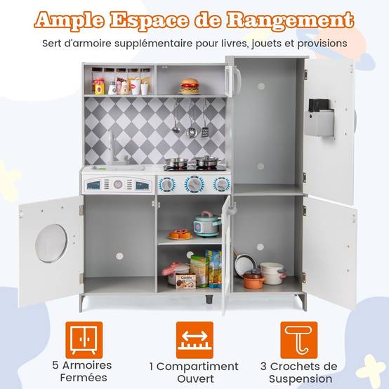 COSTWAY 9 en 1 Cuisine Enfants en Bois avec Effets Sonores & Lumières Réels, Jeu de Cuisine Bois Enfant avec Machine à Glaçons & Micro-Ondes, Jeu COSTWAY 9 en 1 Cuisine Enfants en Bois avec Effets Sonores & Lumières Réels, Jeu de Cuisine Bois Enfant avec Machine à Glaçons & Micro-Ondes, Jeu