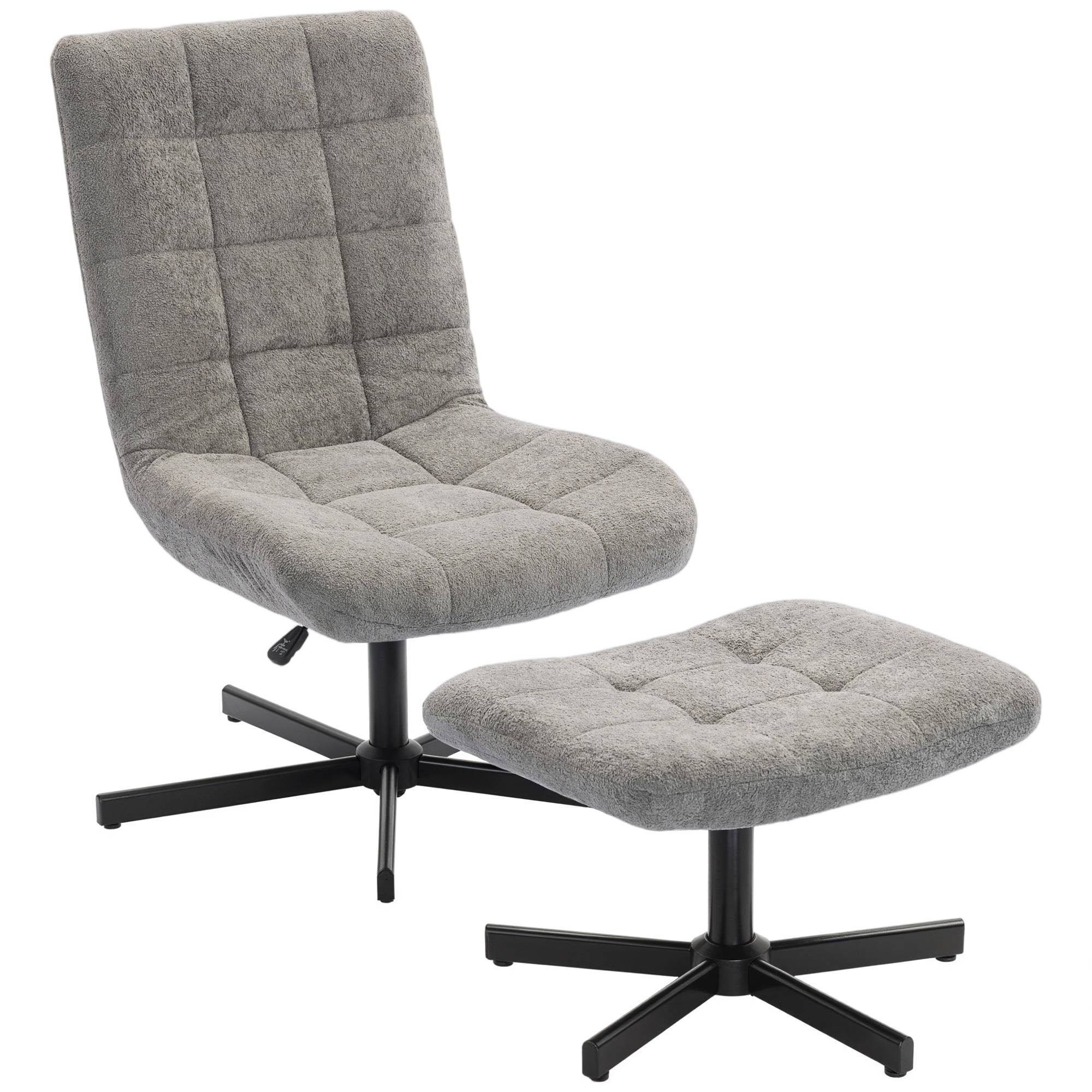 Sans Marque - Fauteuil salon avec repose-pieds, chaise pivotante, hauteur réglable, dossier inclinable, 66 x 80 x 93-104 cm, gris - Image 2
