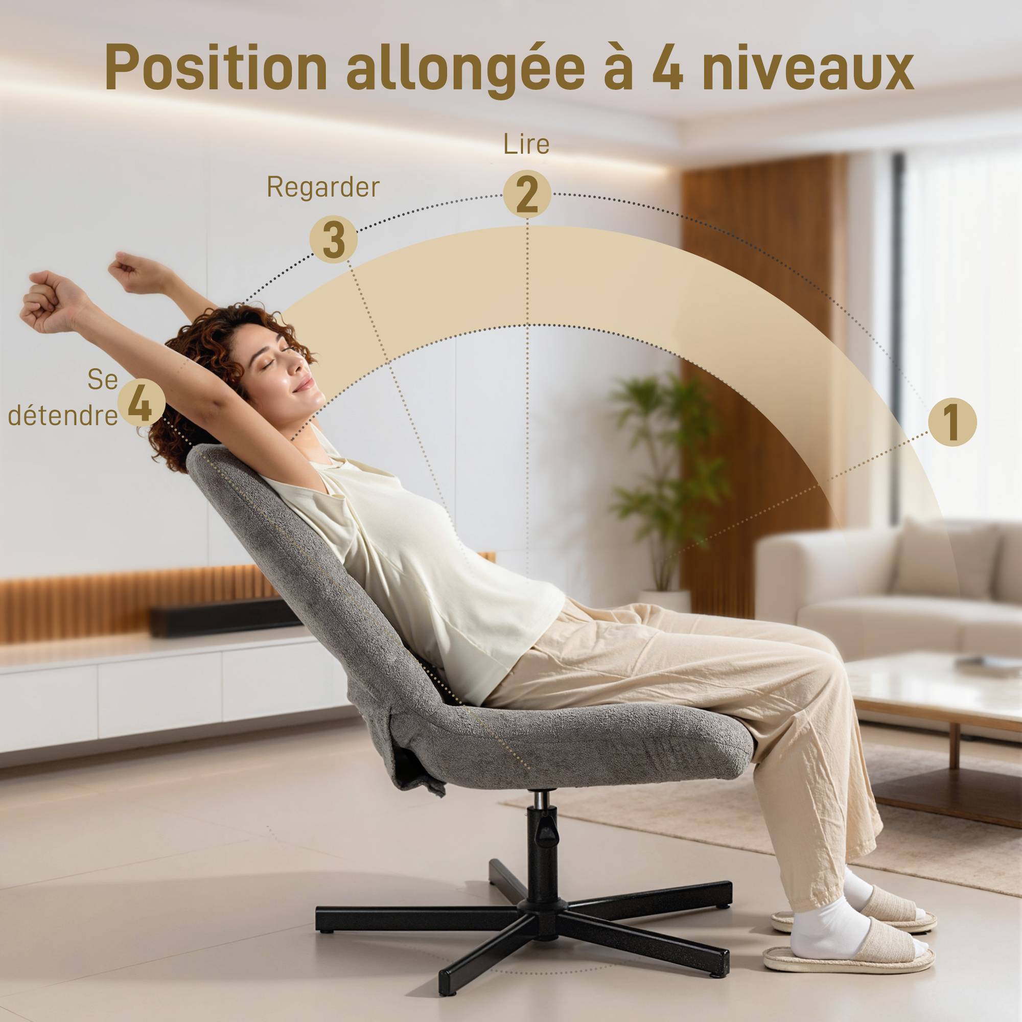 Sans Marque - Fauteuil salon avec repose-pieds, chaise pivotante, hauteur réglable, dossier inclinable, 66 x 80 x 93-104 cm, gris - Image 6