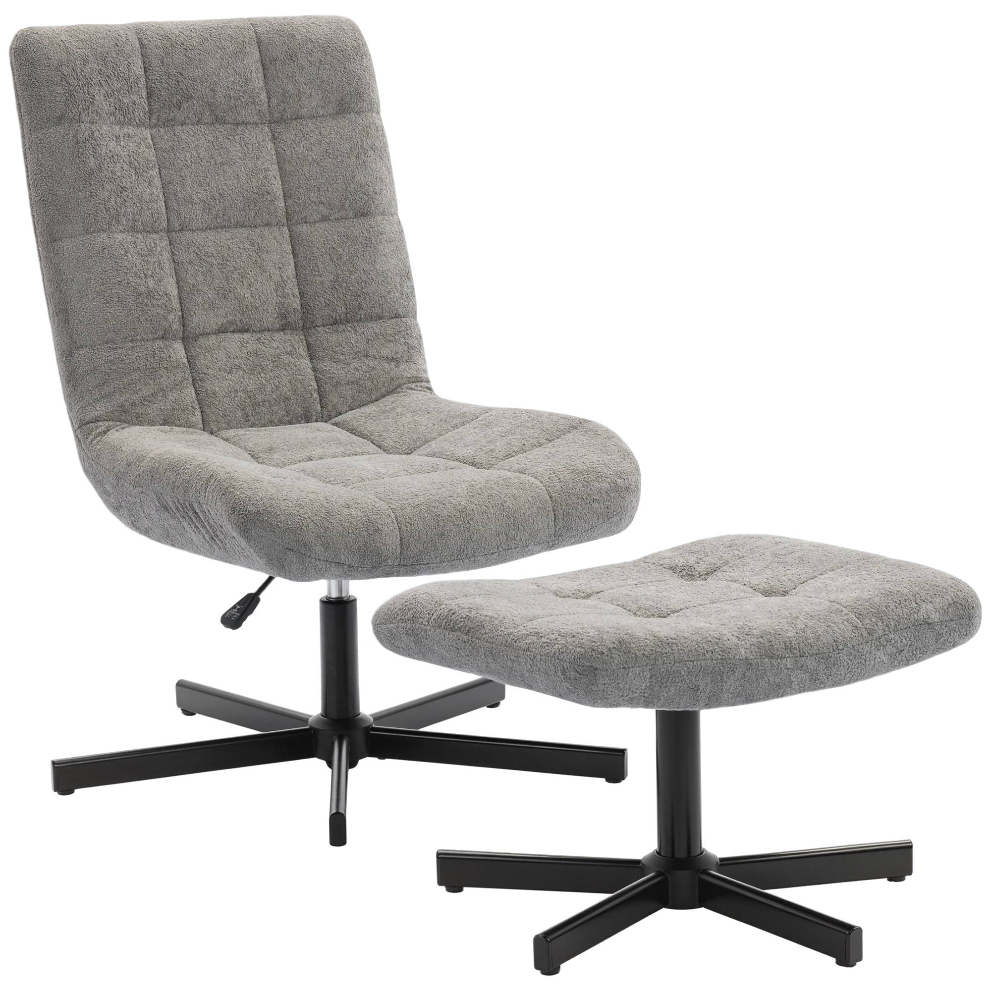 Sans Marque - Fauteuil salon avec repose-pieds, chaise pivotante, hauteur réglable, dossier inclinable, 66 x 80 x 93-104 cm, gris - Image 1