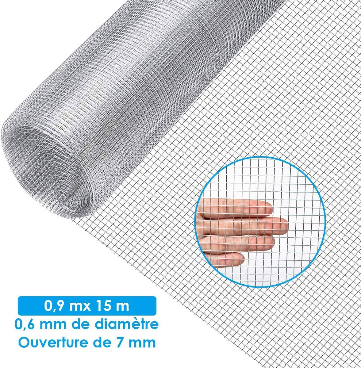 Grillage à Poule 7mm en Fer Galavanisé 0,9x15M Grillage pour Plantes et Animaux Argent - Image 1