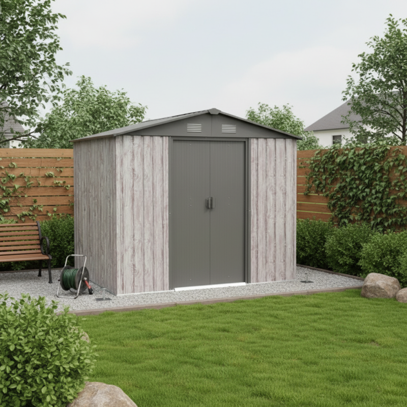 Abri de jardin métal 4,1m² beige avec double porte et kit d'ancrage X-Metal WoodTouch - Image 2