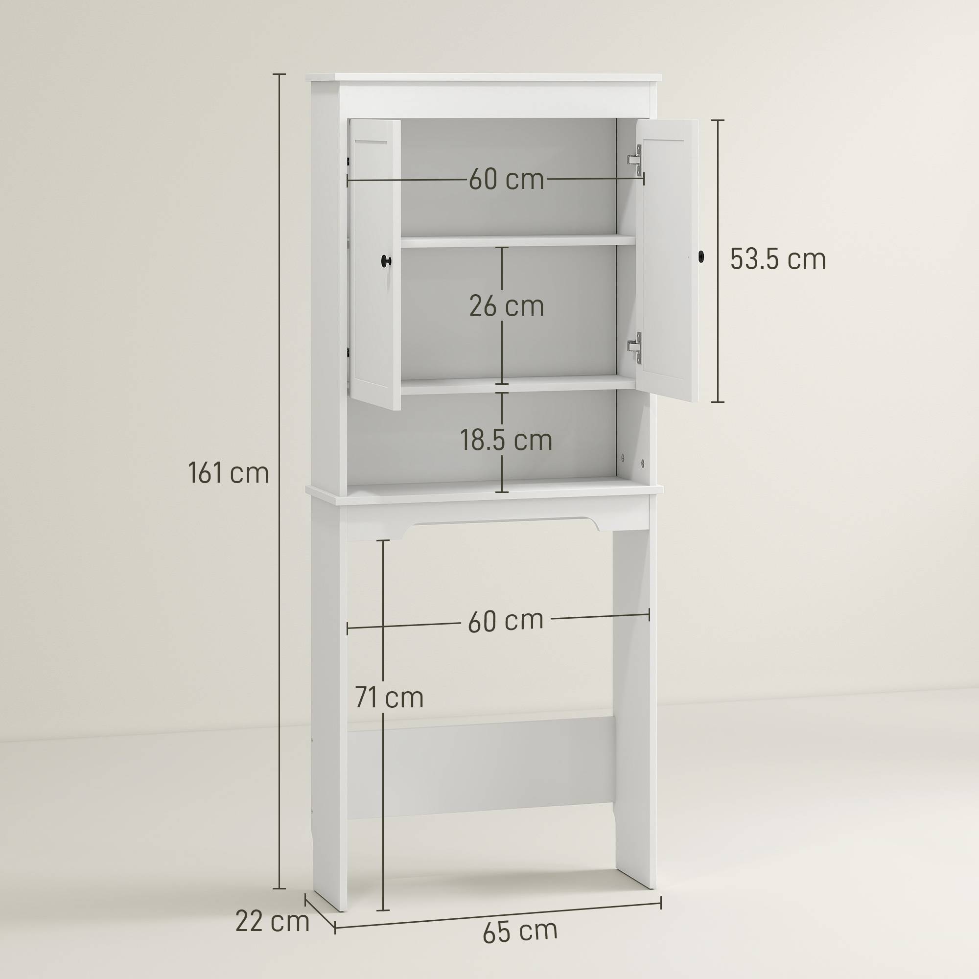 Sans Marque - Meuble toilette 3 étagères fermées étagère ouverte bois 65x22x161 cm blanc - Image 5