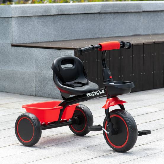 Tricycle pour enfant évolutif avec siège réglable pédales 2 paniers ceinture pour enfant de 2 à 5 ans rouge et noir - Image 4